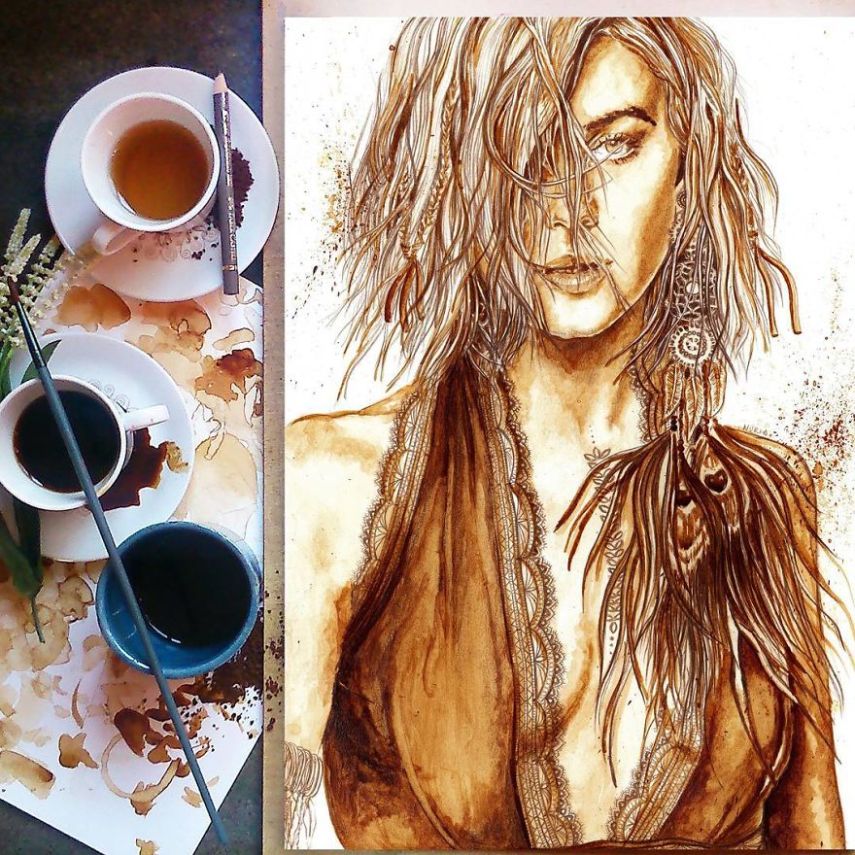 Nuria Salcedo é uma artista que usar um material um pouco diferente para pintar retratos: café! Sim, a artista usa a bebida, junto com lápis marrom e papel próprio para aquarelas e faz desenhos incríveis