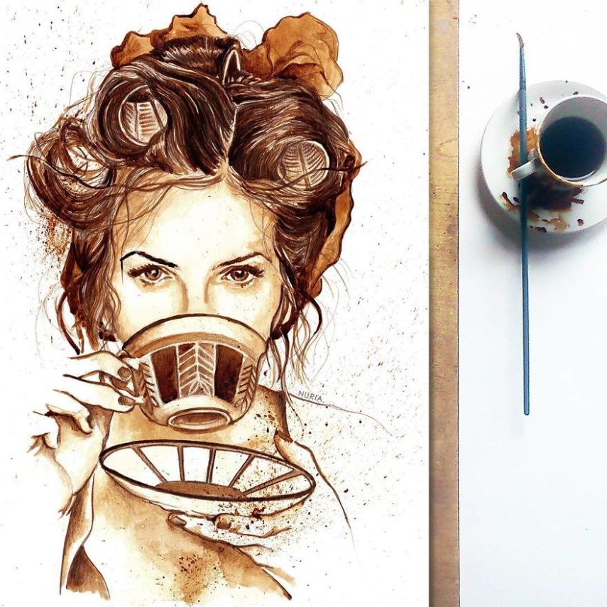 Nuria Salcedo é uma artista que usar um material um pouco diferente para pintar retratos: café! Sim, a artista usa a bebida, junto com lápis marrom e papel próprio para aquarelas e faz desenhos incríveis