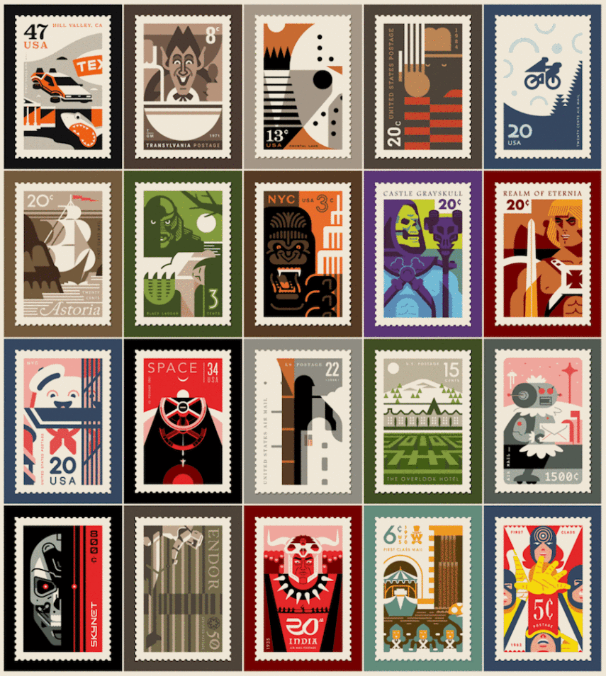 Designer cria selos postais influenciados pela cultura pop