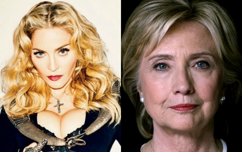 Madonna também é prima de 10º grau de Hillary Clinton.