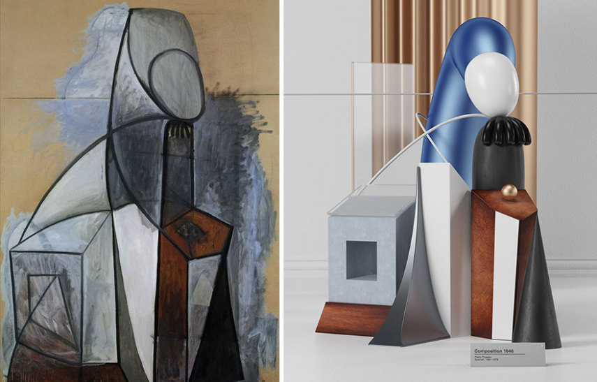 O ilustrador paquistanês Omar Aqil imaginou como seriam as pinturas do espanhol Pablo Picasso se fossem esculturas