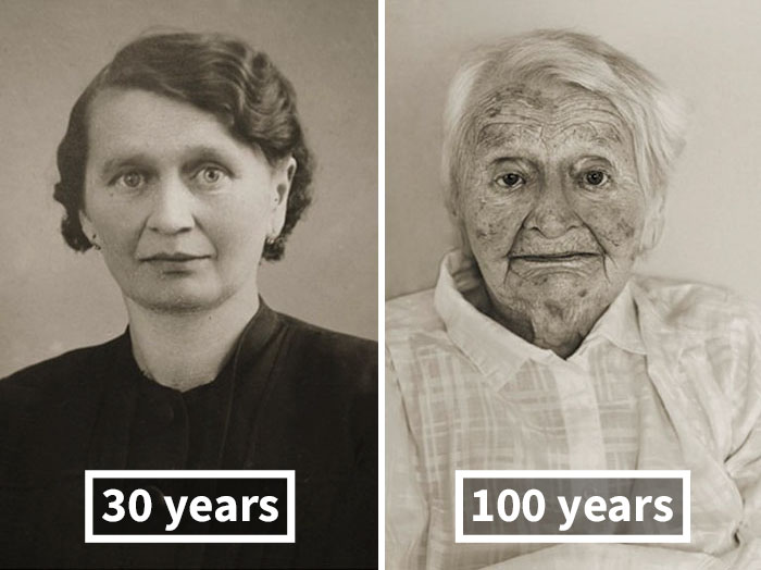 Antes e depois de pessoas que passaram dos 100 anos