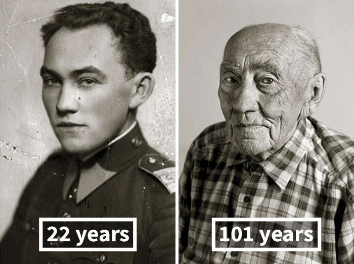 Antes e depois de pessoas que passaram dos 100 anos