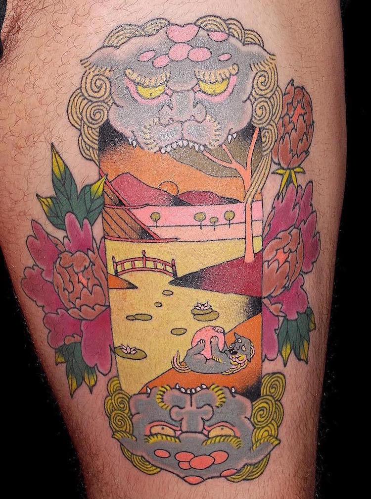 Arte de impressão em blocos de madeira inspira trabalho de tatuador francês