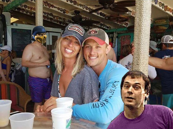 Casal pede Photoshop de homem sem camisa e vira meme