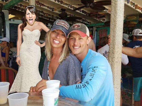 Casal pede Photoshop de homem sem camisa e vira meme