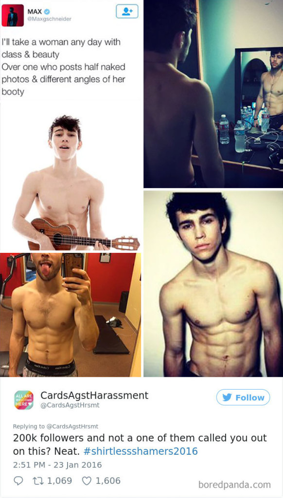 Eles não gostam de fotos de mulheres ~sensuais~, mas não perdem a oportunidade de tirar selfies quase pelados