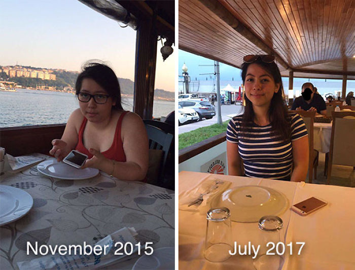 A jovem de 20 anos, conhecida pelo nome melephants no Imgur, fez um post para mostrar que fazendo reeducação alimentar e exercícios simples, mudou seu corpo e sua saúde
