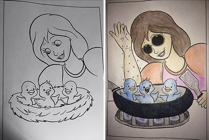 O que acontece quando adultos decidem colorir livros destinados para os pequenos? O resultado não poderia ser mais criativo e engraçado