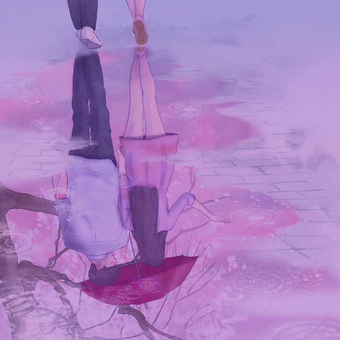 A ilustradora coreana de 27 anos fez uma série de imagens que mostra a beleza de se apaixonar