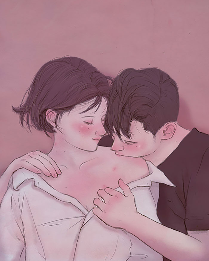 A ilustradora coreana de 27 anos fez uma série de imagens que mostra a beleza de se apaixonar