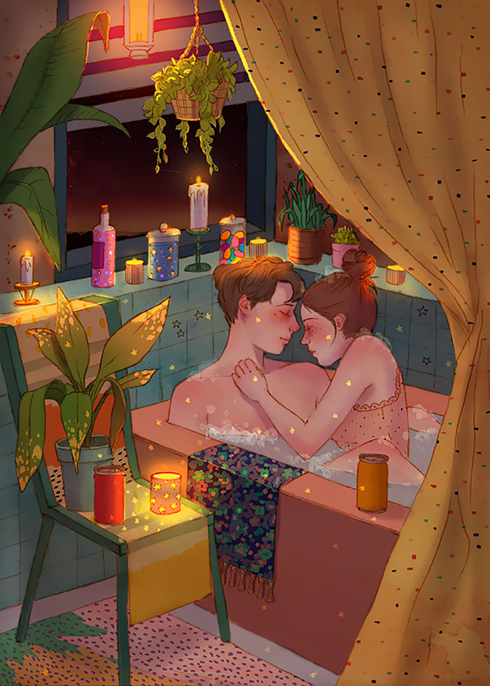 A ilustradora coreana de 27 anos fez uma série de imagens que mostra a beleza de se apaixonar