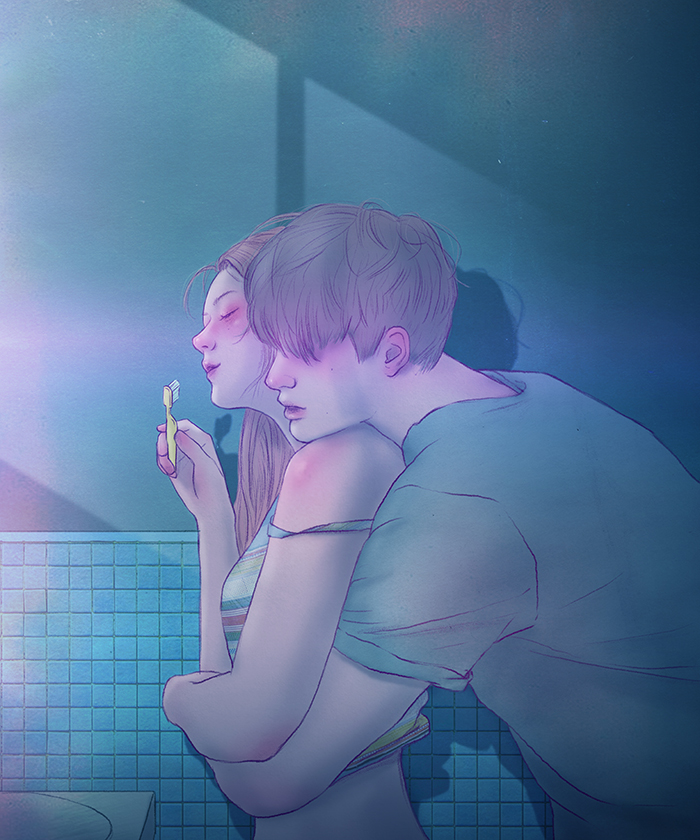 A ilustradora coreana de 27 anos fez uma série de imagens que mostra a beleza de se apaixonar