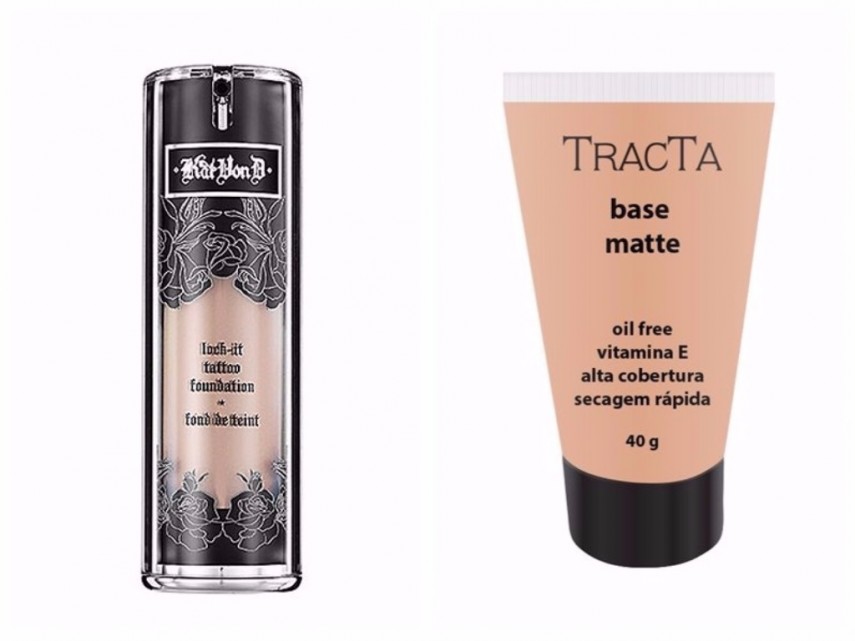 Kat von D Base Lock-It Foundation: R$ 249/ Tracta Base Matte: R$ 29,90 