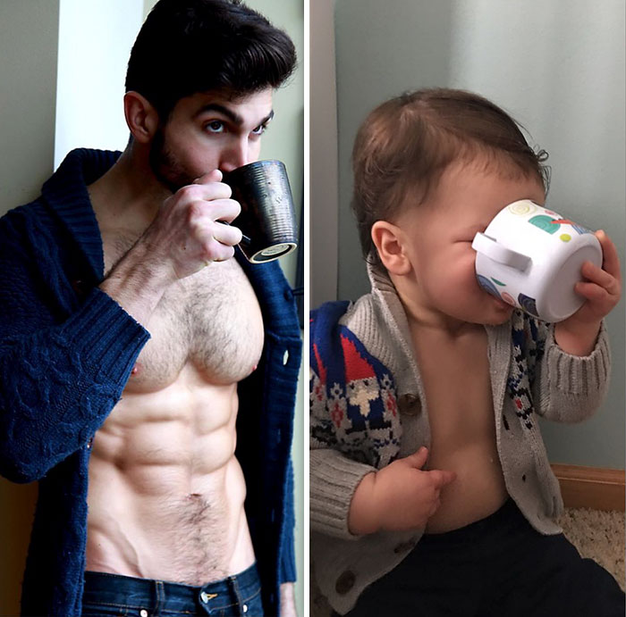 A ideia de recriar as fotos do modelo foi da irmã dele. O pequeno Augie acabou ficando famoso