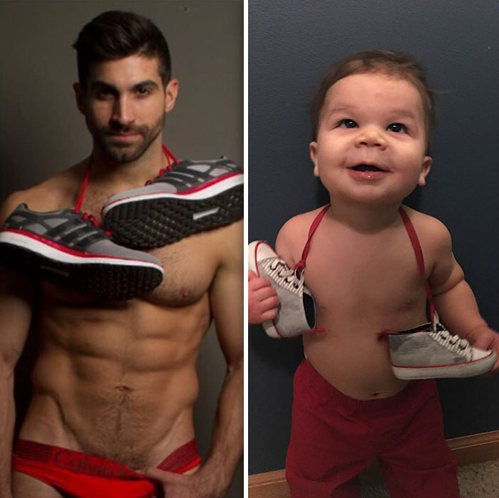 A ideia de recriar as fotos do modelo foi da irmã dele. O pequeno Augie acabou ficando famoso