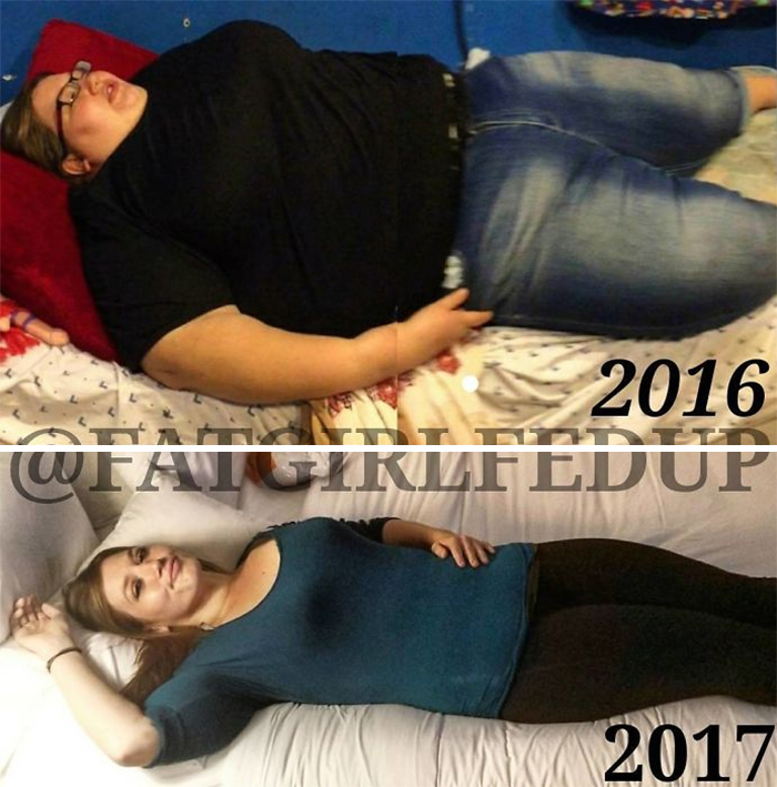 Lexi Reed, de Indiana, nos Estados Unidos, pesava  219 kg em 2016. O marido dela, Danny, já pesava 127 kg. Insatisfeitos com sua saúde e forma física, eles decidiram mudar de vida e, juntos, decidiram levar uma vida mais saudável. No Instagram, ela decidiu recriar algumas fotos antigas para mostrar suas mudanças