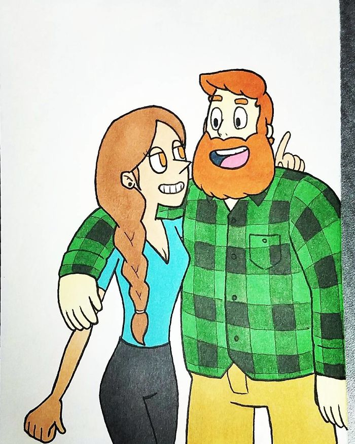 O desenhista Kells O'Hickey tranformou uma foto com a namorada em 10 desenhos animados diferentes.