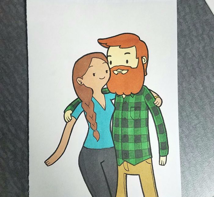 O desenhista Kells O'Hickey tranformou uma foto com a namorada em 10 desenhos animados diferentes.