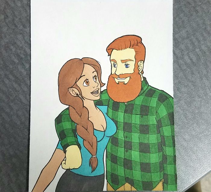 O desenhista Kells O'Hickey tranformou uma foto com a namorada em 10 desenhos animados diferentes.