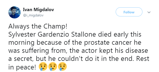 Sylvester Stallone é vítima de boato de morte