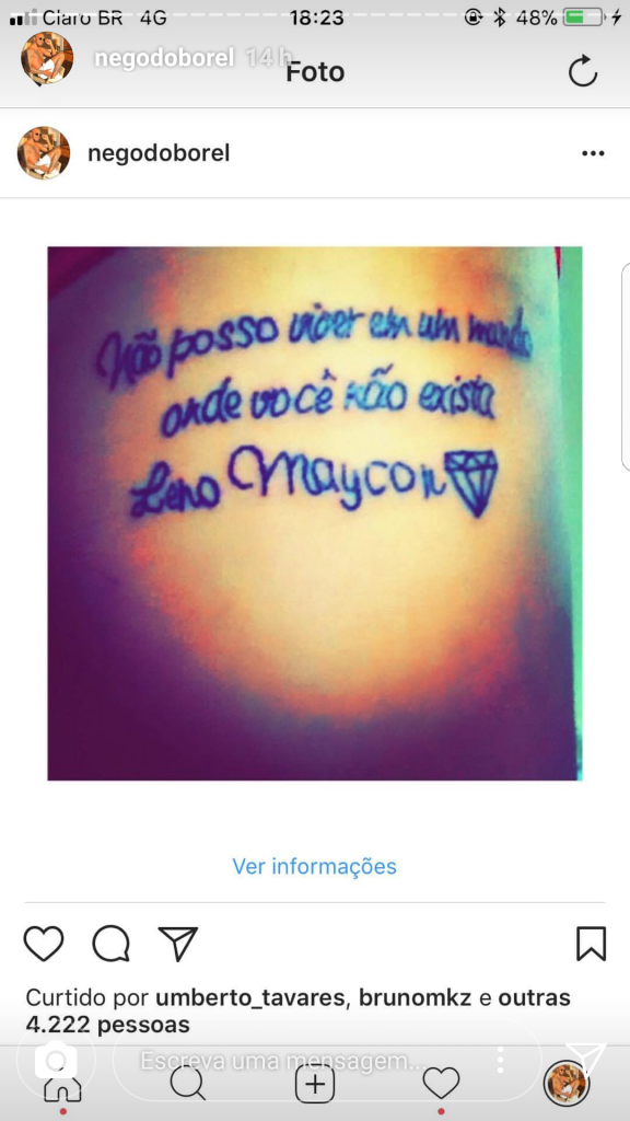 Leno Maycon, mais conhecido como Nego do Borel, tem várias fãs que tatuaram seu amor e admiração pelo cantor na pele