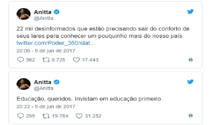 Aqui, Anitta está se posicionando contra o projeto de lei que queria criminalizar o funk