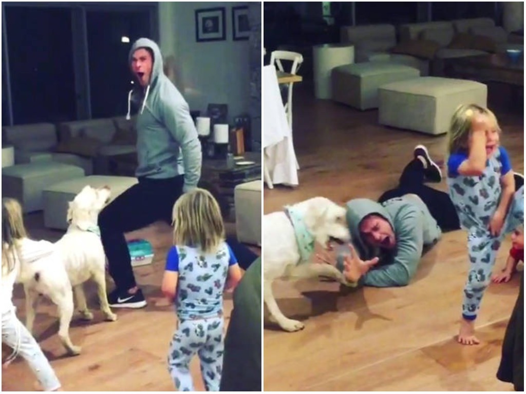 Cunhado de Miley Cyrus, Chris Hemsworth dança "Wrecking Ball" com os filhos, e o vídeo é demais