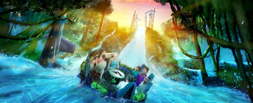 SeaWorld Orlando inaugura a Infinity Falls no verão americano. A atração enviará os visitantes por corredeiras e quedas d’água – uma delas de 12 metros de altura, um recorde mundial entre atrações desse tipo.