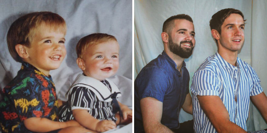 Irmãos recriam fotos de infância e surpreendem mãe