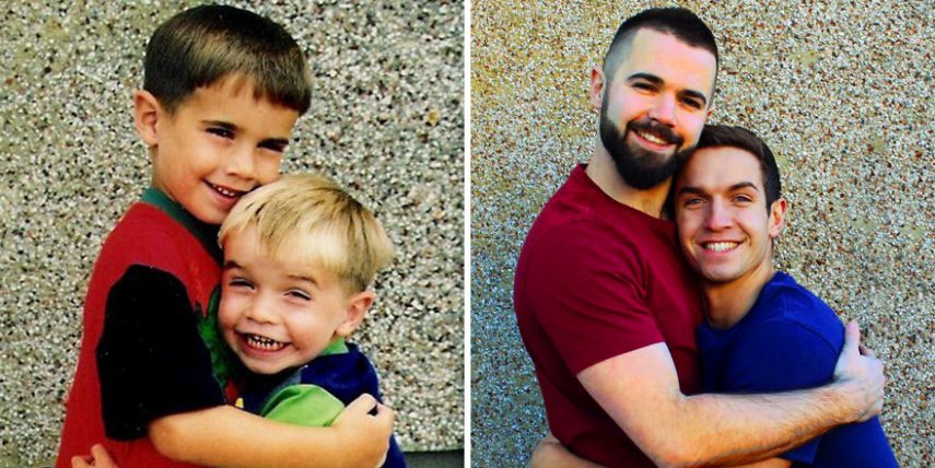 Irmãos recriam fotos de infância e surpreendem mãe