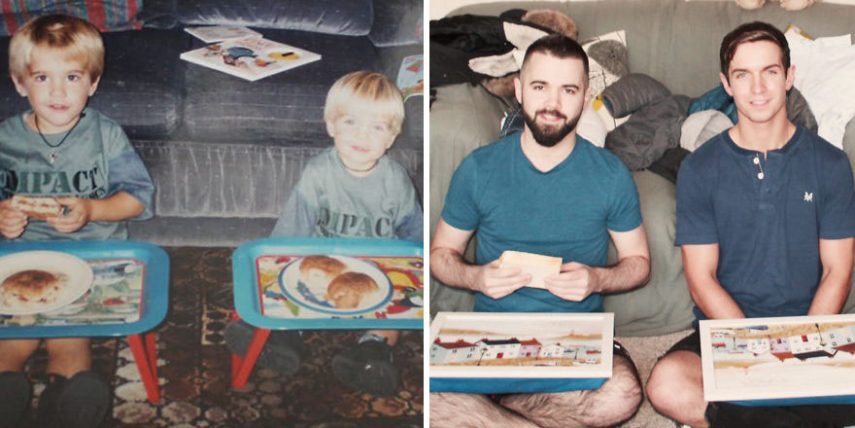 Irmãos recriam fotos de infância e surpreendem mãe