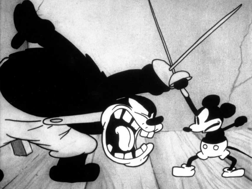 Após criar o personagem, Walt Disney começou a trabalhar imediatamente no primeiro desenho animado de Mickey Mouse: Plane Crazy. O entusiasmo desapareceu quando nenhum distribuidor quis comprar o filme. Em sua segunda tentativa, Walt produziu outro desenho animado mudo intitulado Mickey, The Gallopin' Gaucho, porém a Warner Bros. havia iniciado os filmes falados.