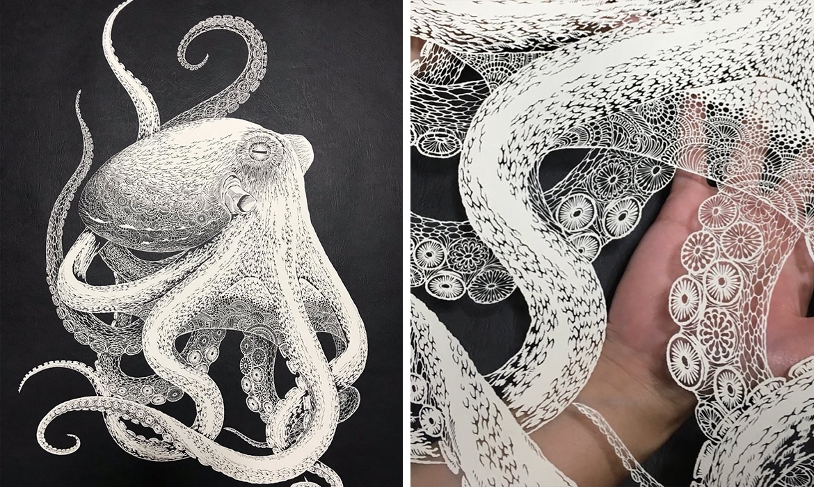 Japonesa se destaca na arte de cortar papel