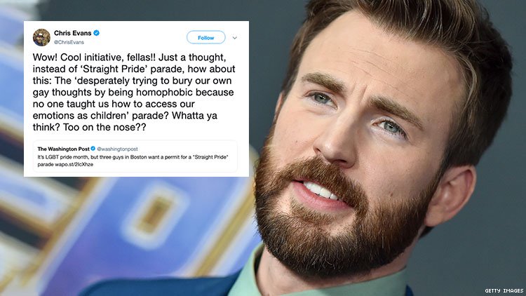 Chris Evans também criticou o movimento diretamente em seu twitter, para seus milhões de seguidores.