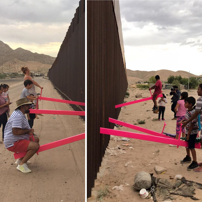 Gangorras são instaladas em muro entre EUA e México