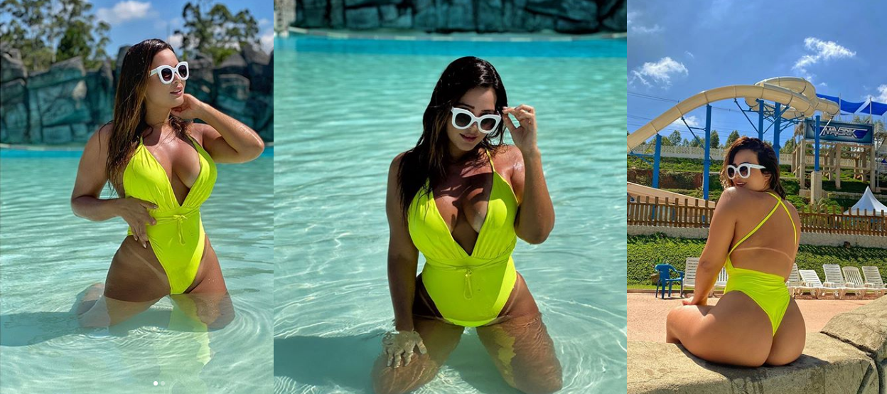 Geisy Arruda posa com maio sensual em parque aquático