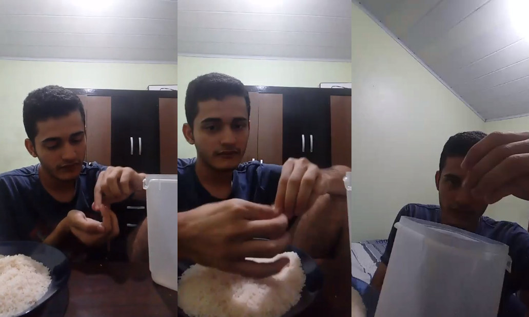 Jovem faz live contando quantos grãos de arroz tem em saco de 1kg