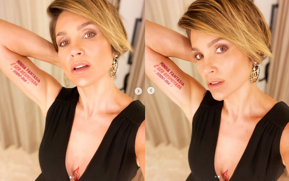 Flávia Alessandra mostra tatuagem de Carnaval contra o machismo e manda recado