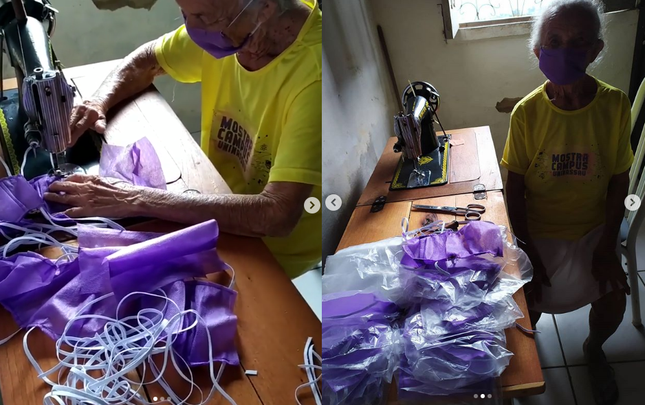 Aos 87 anos, idosa costura máscaras para distribuir no Maranhão