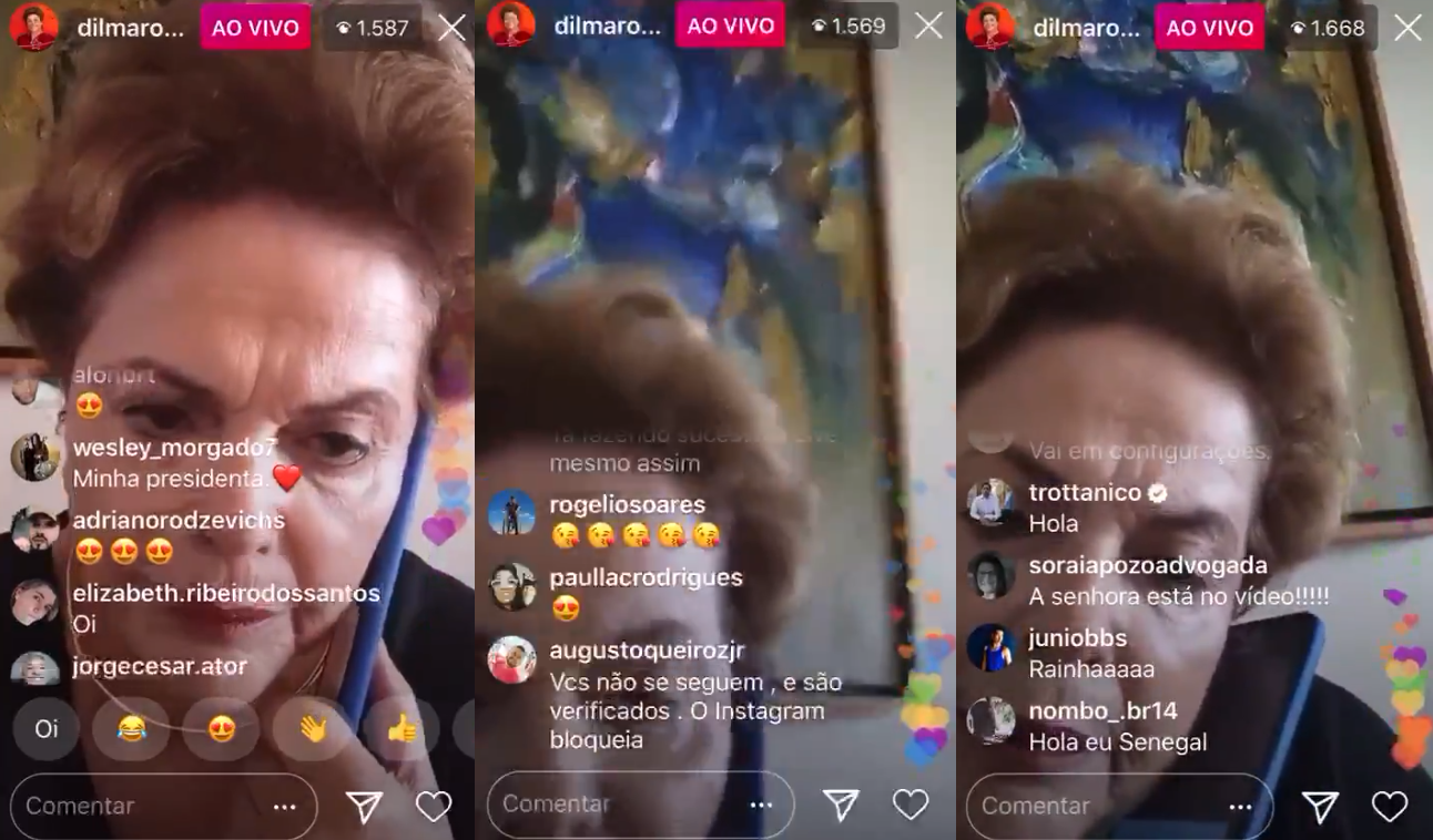 Dilma se atrapalha com celular e começa live no Instagram sem querer