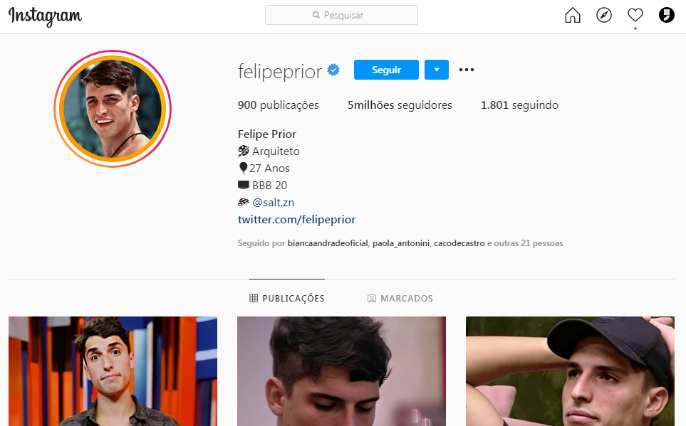 Prior ultrapassa 5 milhões de seguidores no Instagram e fãs comemoram