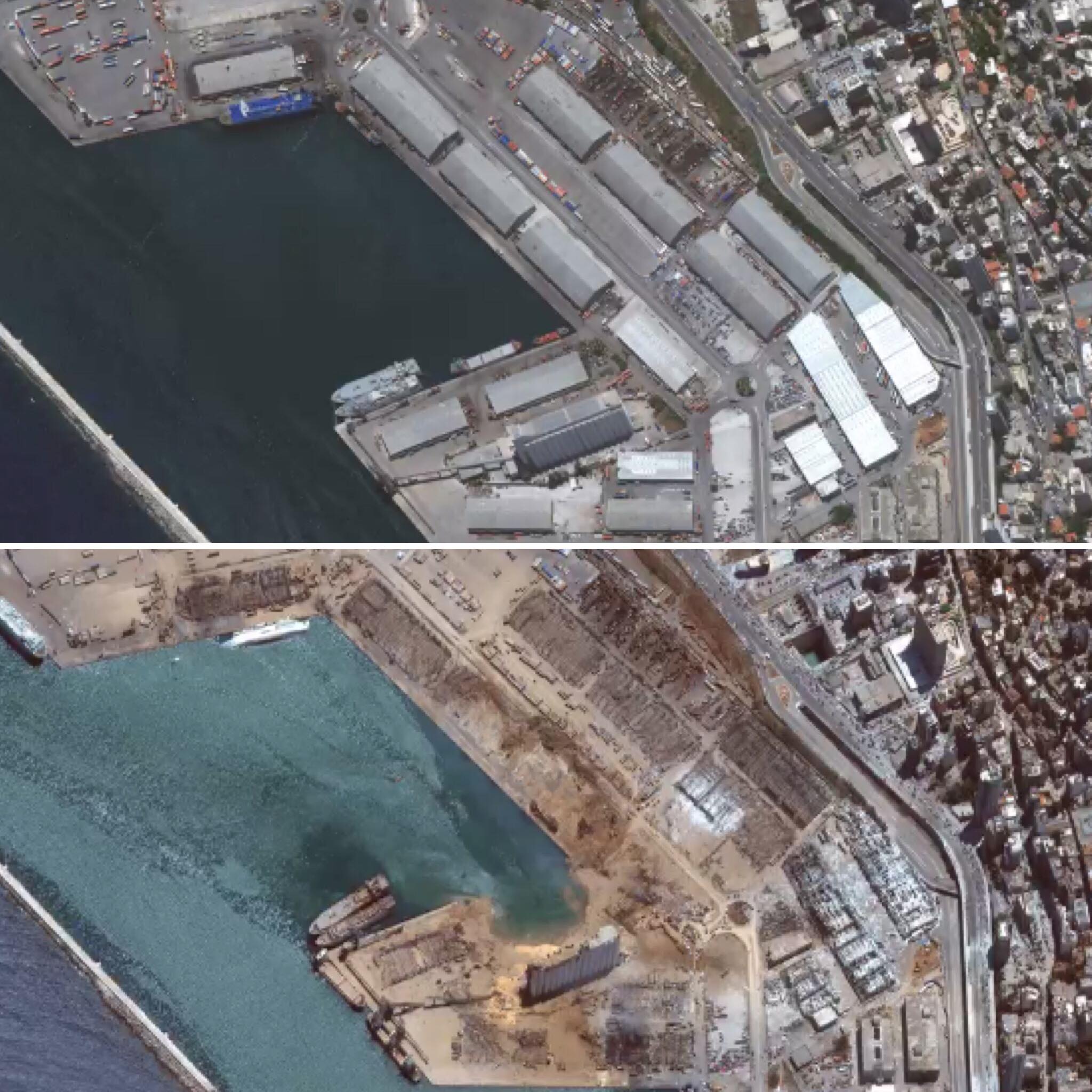 Fotos impressionantes mostram antes e depois da região portuária de Beirute