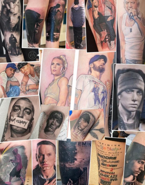 Fã de Eminem bate recorde mundial ao ter 28 tatuagens em homenagem ao rapper