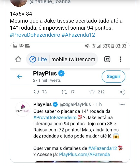 Prova do fazendeiro manipulada? Virgula explica ordem de tweets