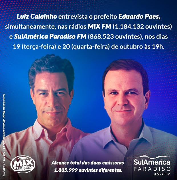 Luiz Calainho entrevista prefeito do Rio, Eduardo Paes, no rádio