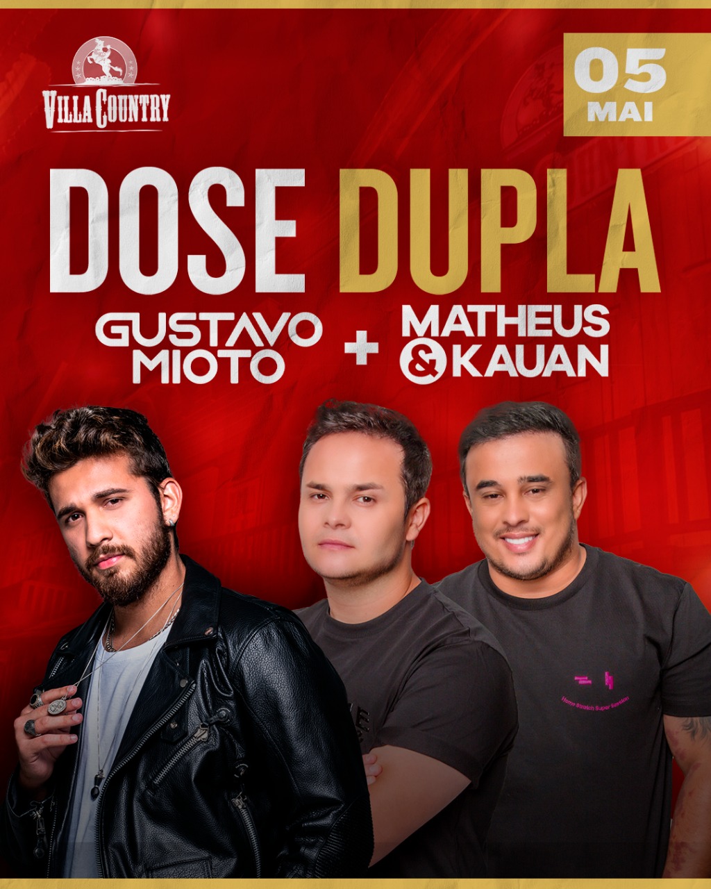 "Dose Dupla" do Villa Country traz Gustavo Mioto e Matheus e Kauan no dia 05 de maio