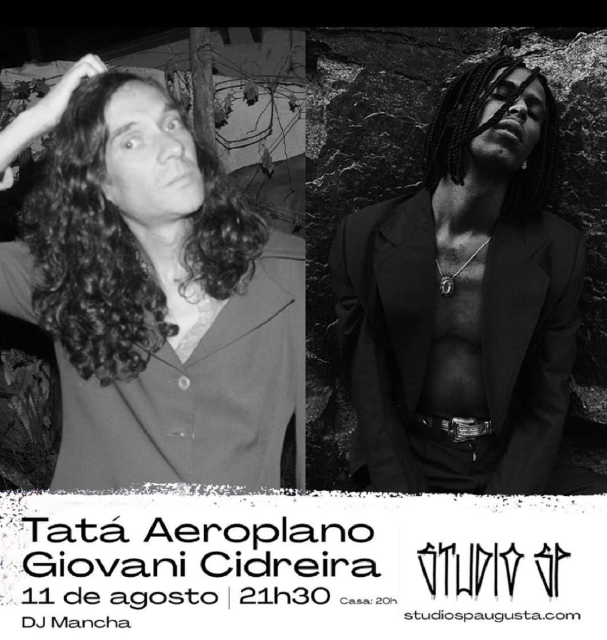 Tatá Aeroplano e Giovani Cidreira se apresentam no Studio SP