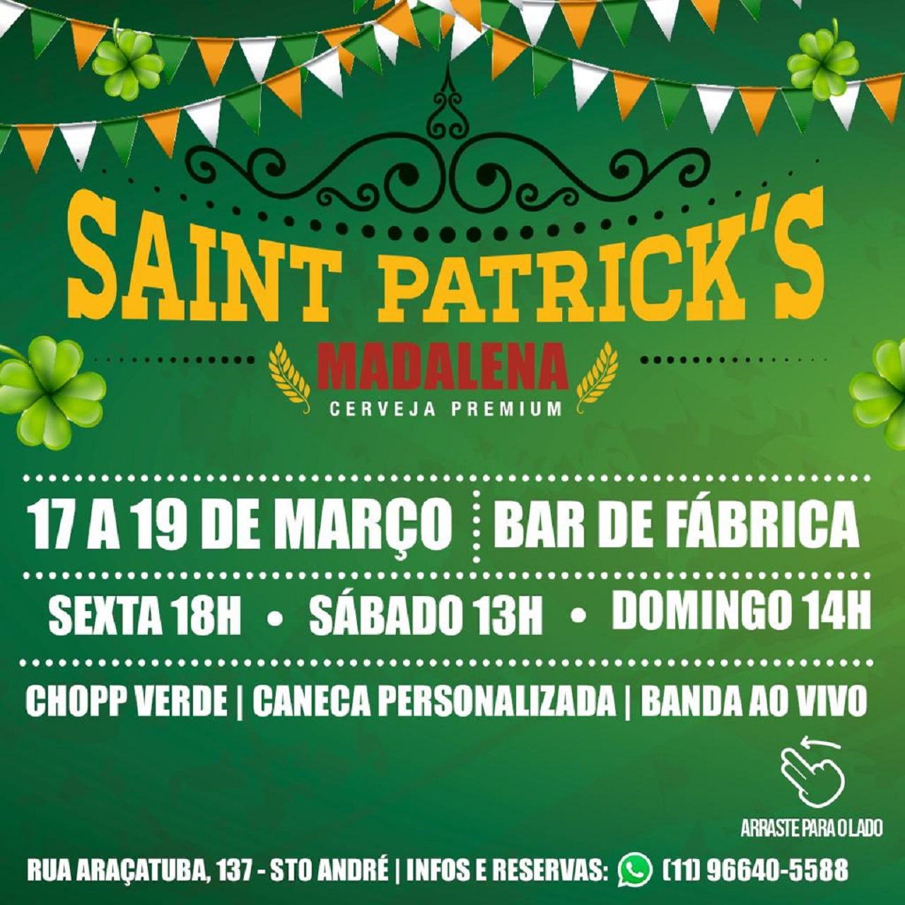 Cervejaria Madalena celebra St. Patrick's Day neste fim de semana
