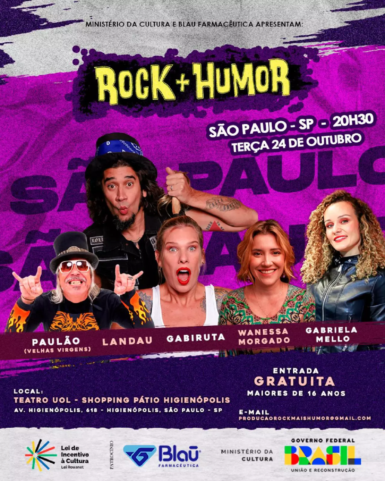 Gabi Roncatti e Landau apresentam o stand up “Rock + Humor” em São Paulo